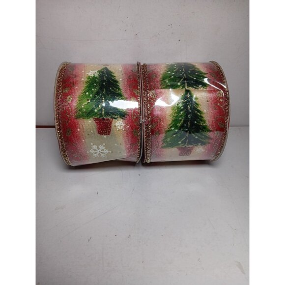 Wire Edged Ribbon Christmas Tree Pattern 2.5" wide 20yd 2 Rolls Craft Gift Wrap - Picture 5 of 8